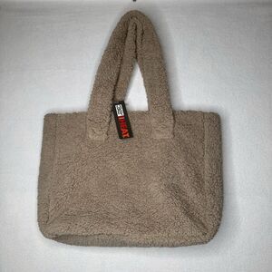 32 Degrees Heat NWT‎ Sherpa Fleece Tote Bag Taupe/Tan Snap Closure